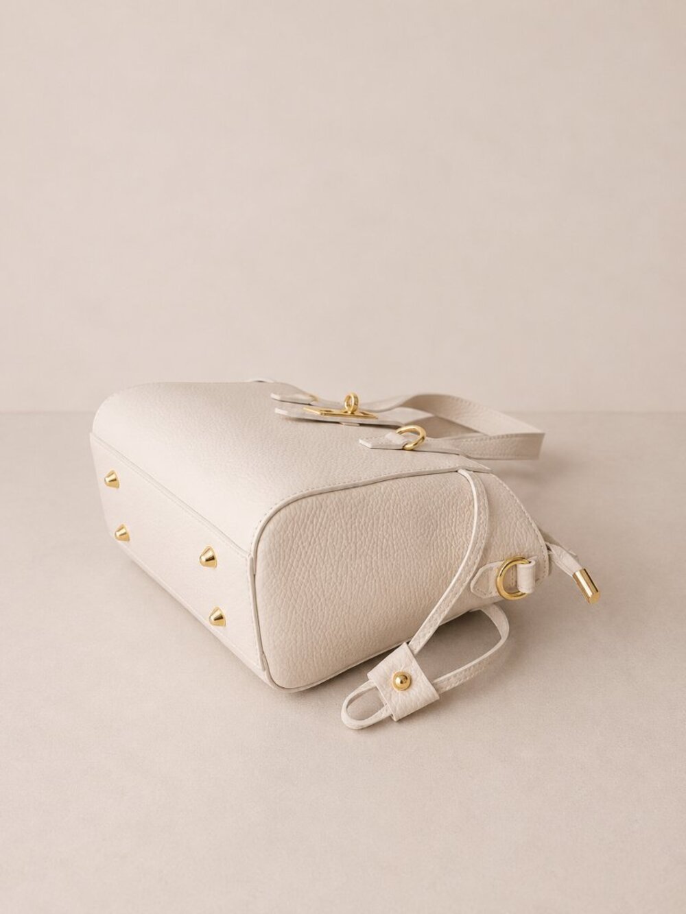 Beige Italian Leather Crossbody Top Handle Bag, Pebbled Leather Purse - Picture 7 of 16
